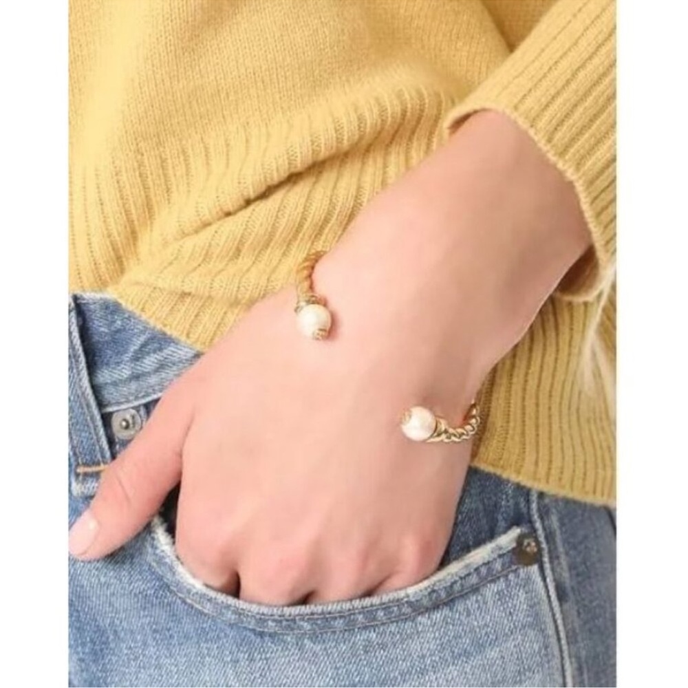 Tory Burch gold plated pearl open cuff rope metal bracelet $129 NWT - Picture 2 of 4